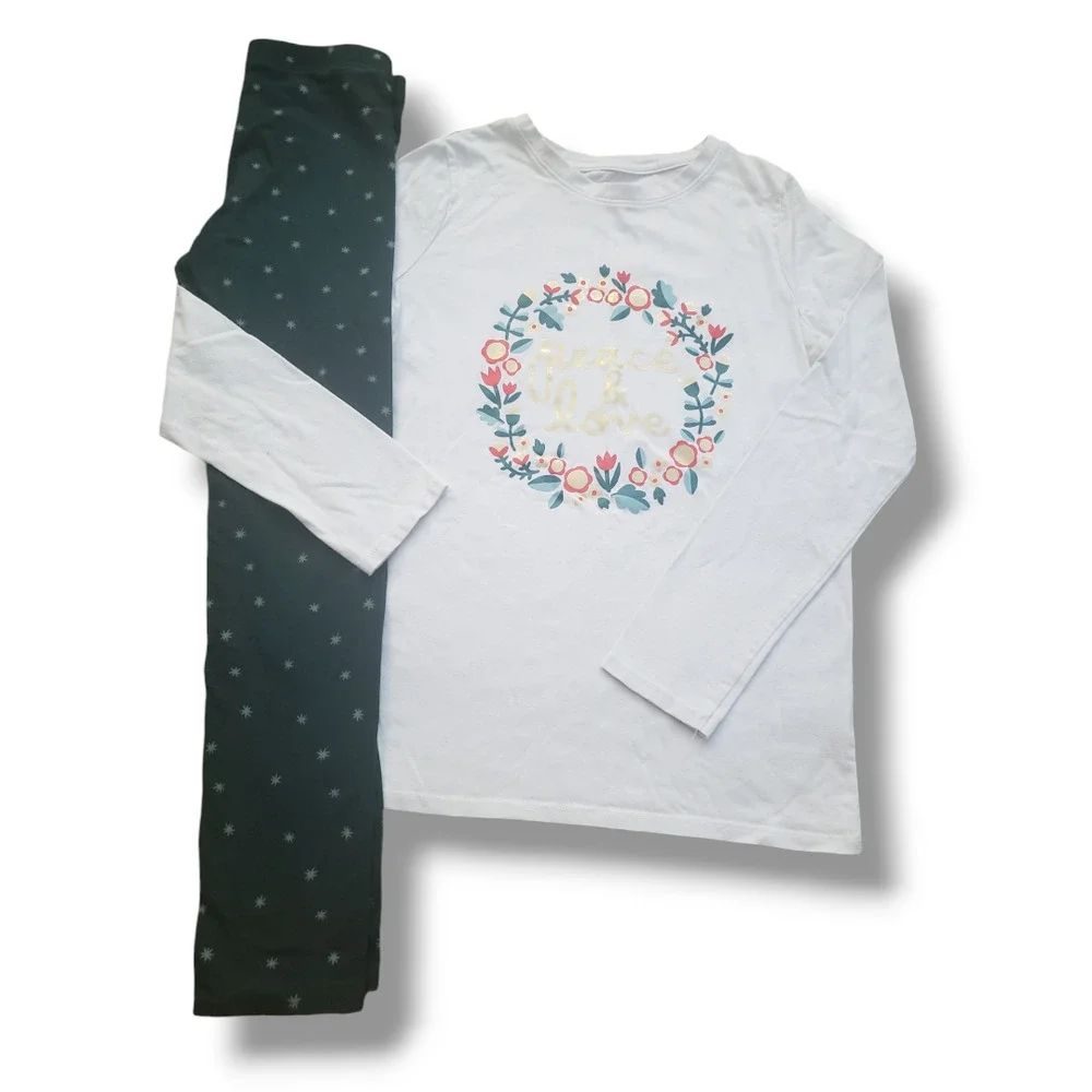 Girls 10/12 Peace & Love Holiday Legging Outfit Set